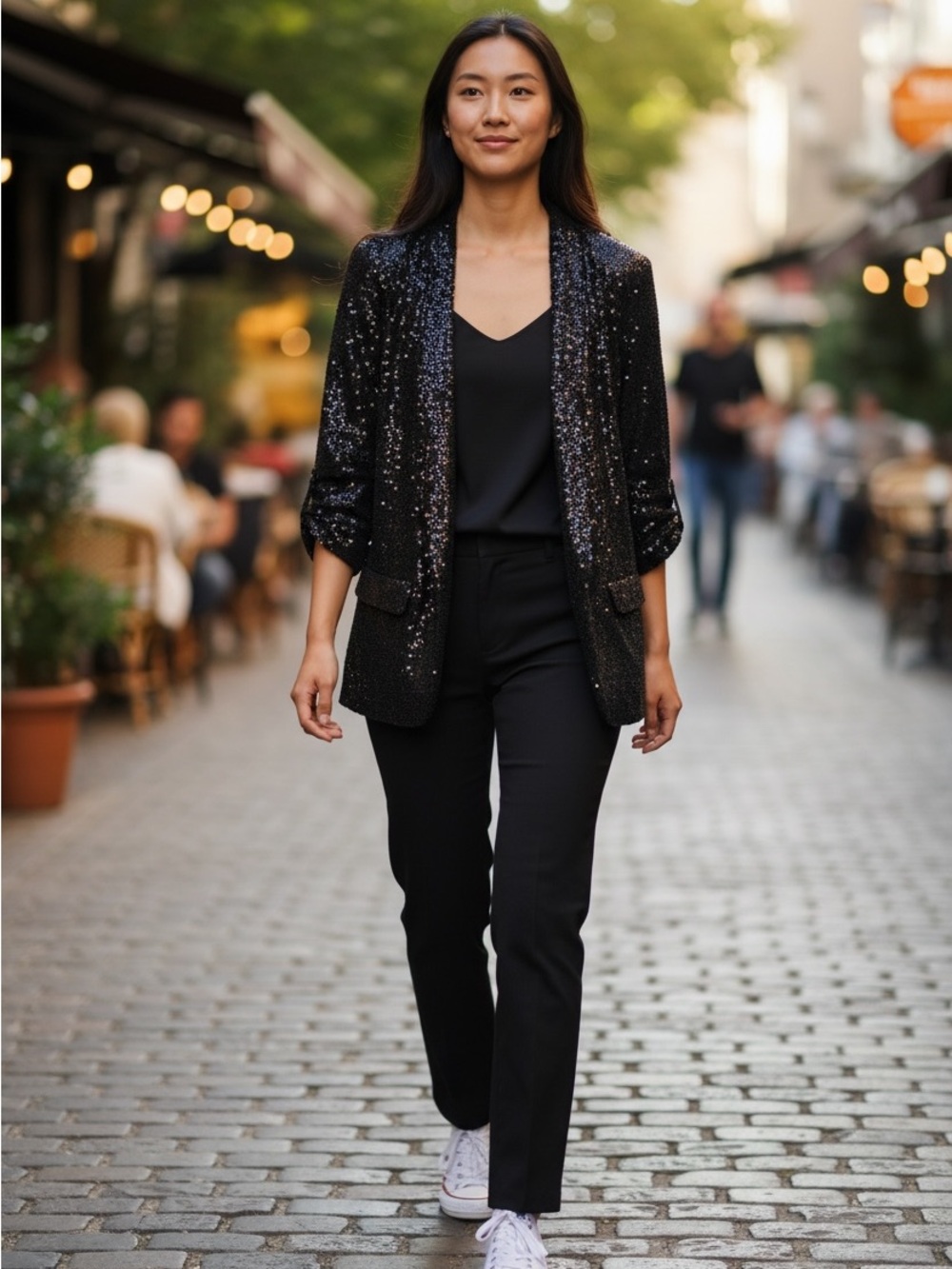 C BY ONE Sparkling Black Sequin Open Blazer size large